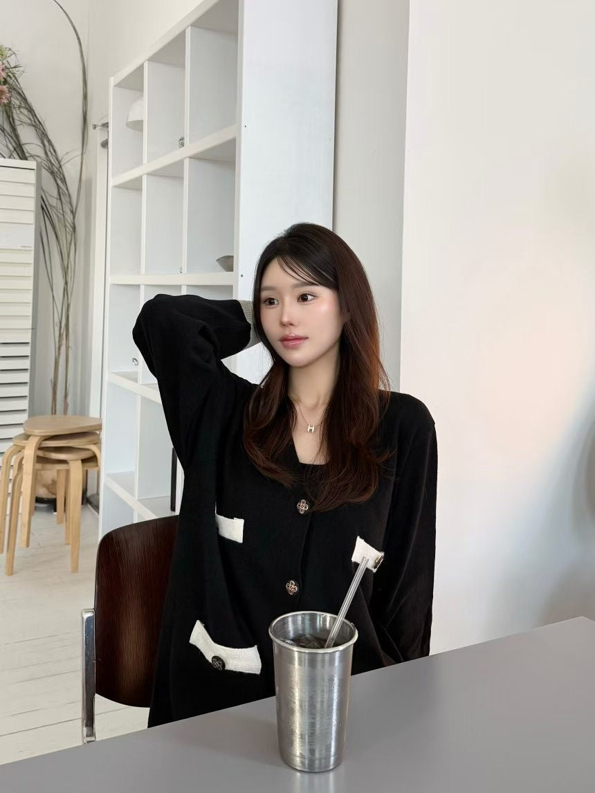 MS60409 Soft poise contrast knit cardigan