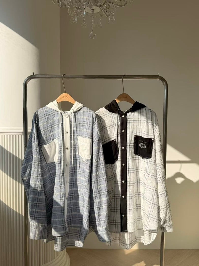 MS60351 Ivy checked hoodie blouse