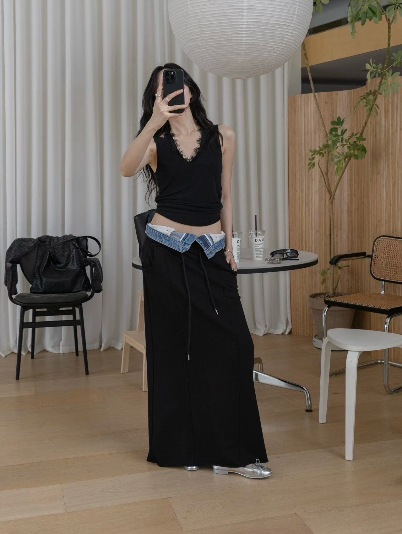 MS60519 Vintage low rise wide skirt
