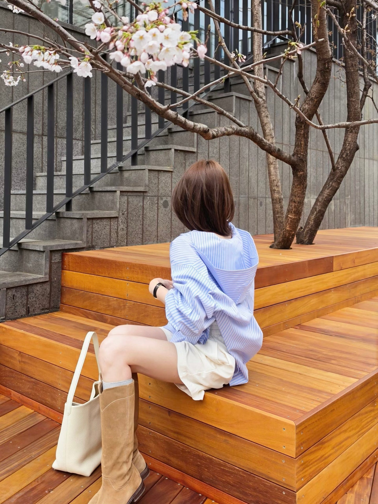 MS60420 Candy stripes hoodie blouse