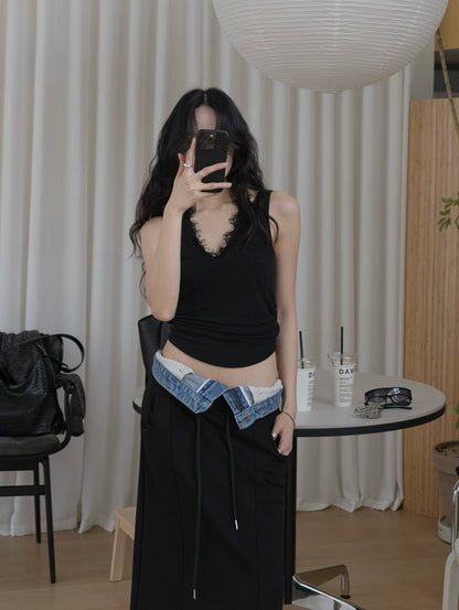 MS60519 Vintage low rise wide skirt