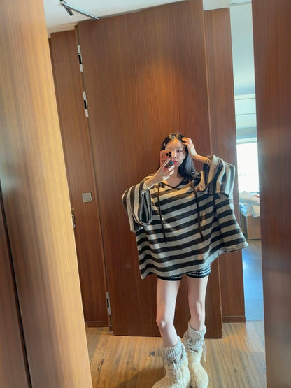MS51132 Stripes mix knit hoodie