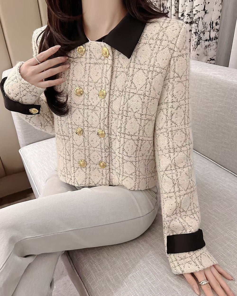 MS60310 Contrast collar tweed jacket