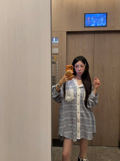 MS60351 Ivy checked hoodie blouse