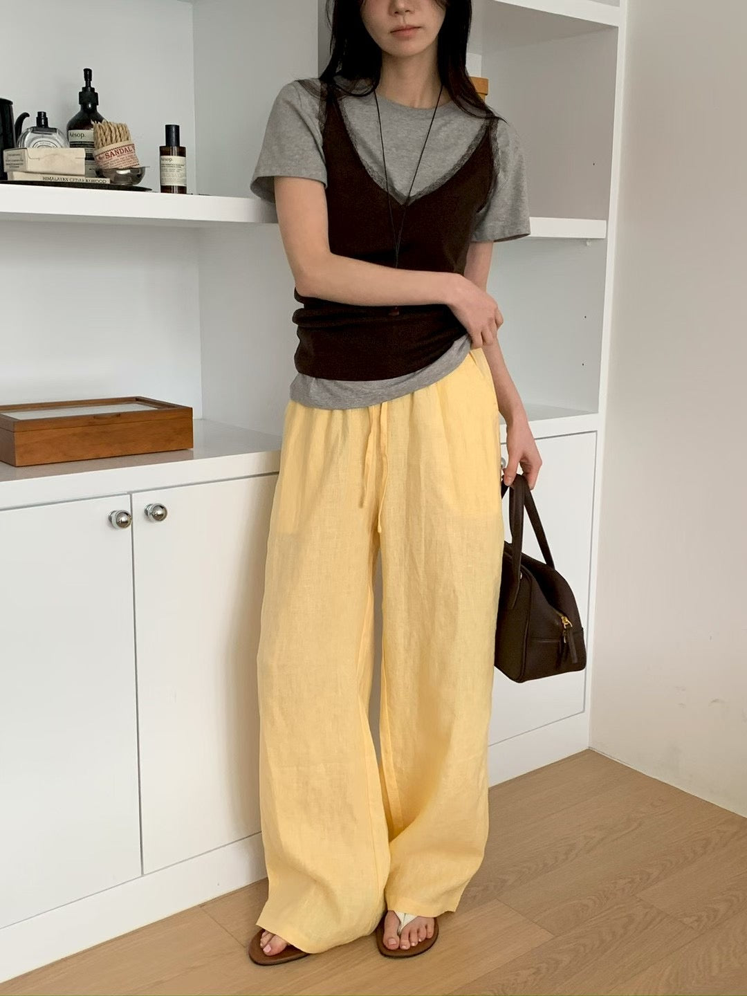 MS60439 Ease linen wide pants