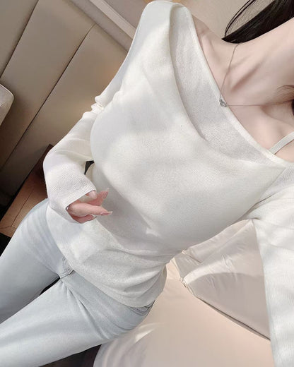 MS60306 Soft drape off shoulder knit top