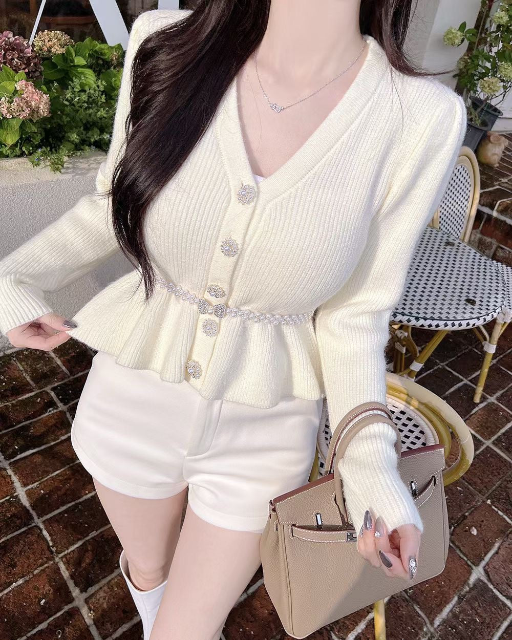 MS51206 Pearl ribbon peplum top