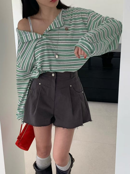 MS60316 Vintage stripe button tee