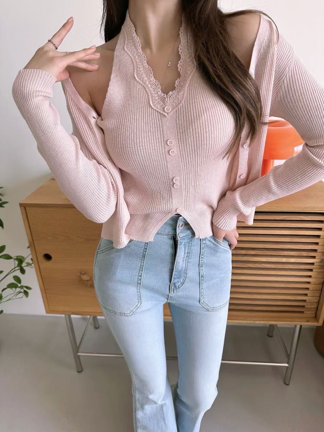 MS60334 Soft lace twin knit set