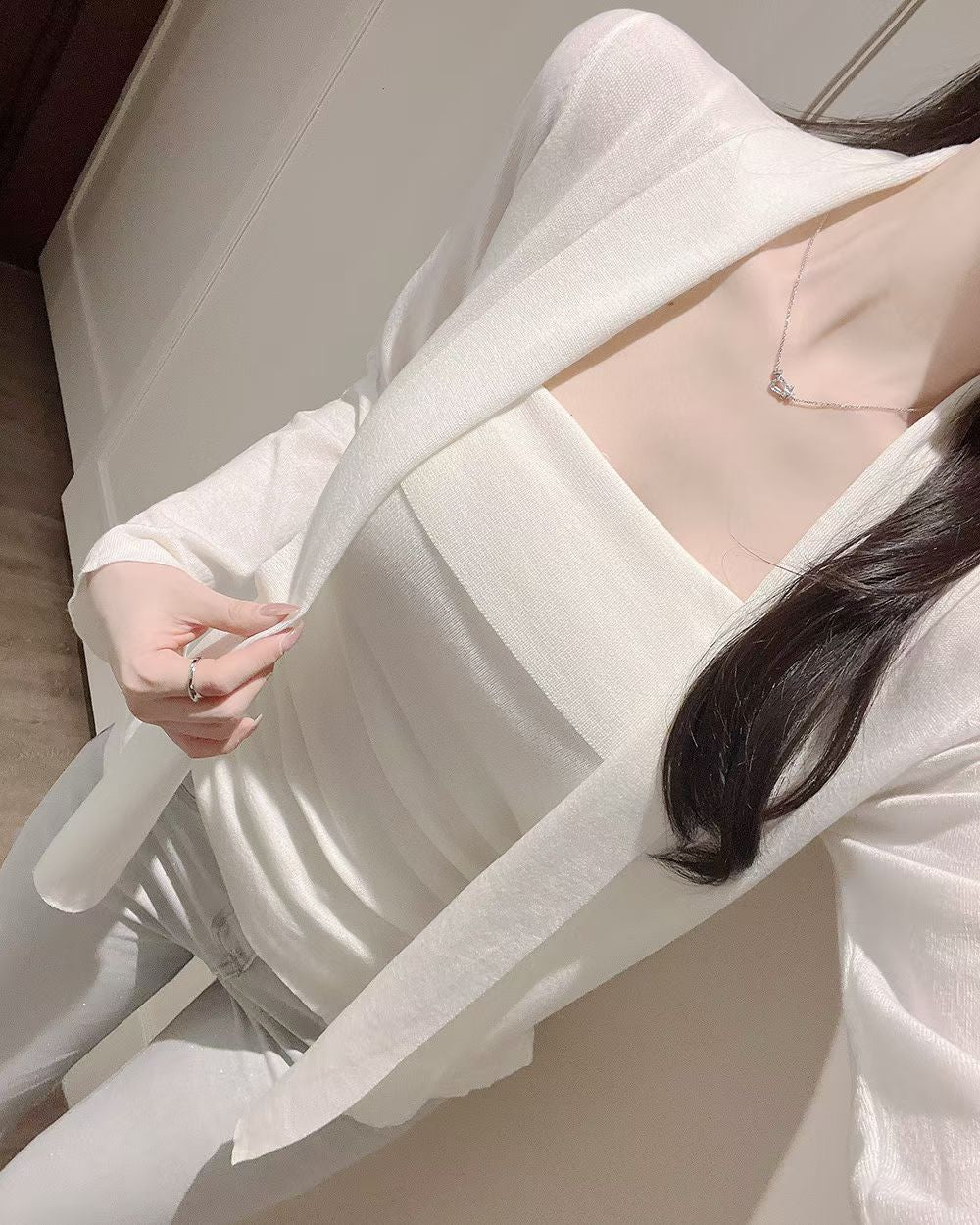 MS60307 Sheer cardigan tube top set