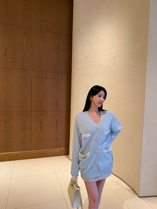 MS60409 Soft poise contrast knit cardigan