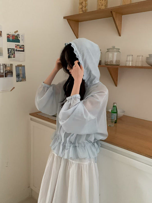 MS60330 Soft ruffle hooded blouse