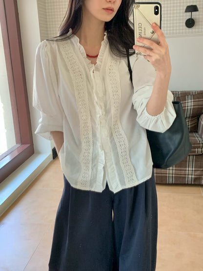 MS60315 Vintage lace ruffle blouse