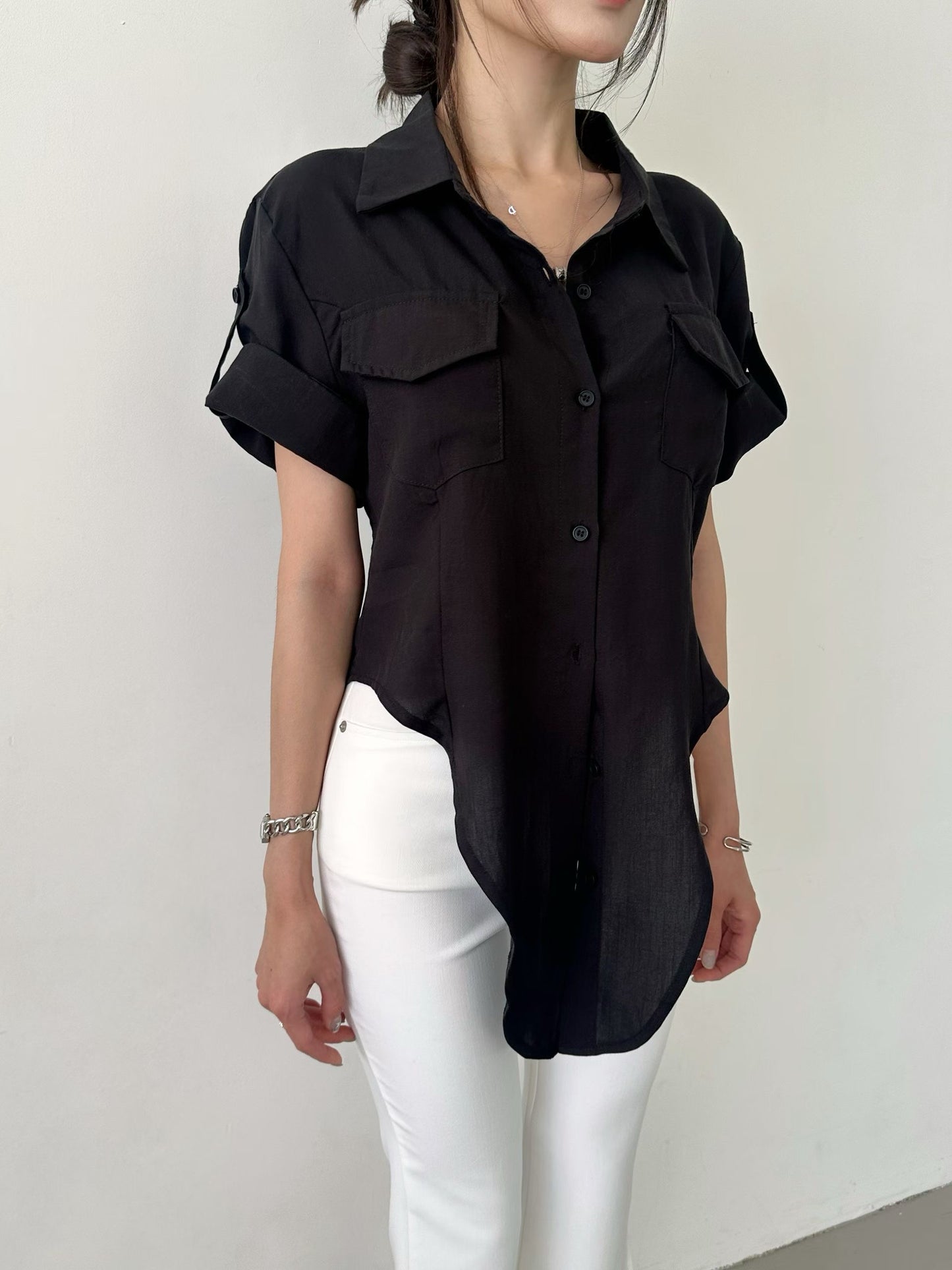 MS60713 Silk chiffon ribbon blouse