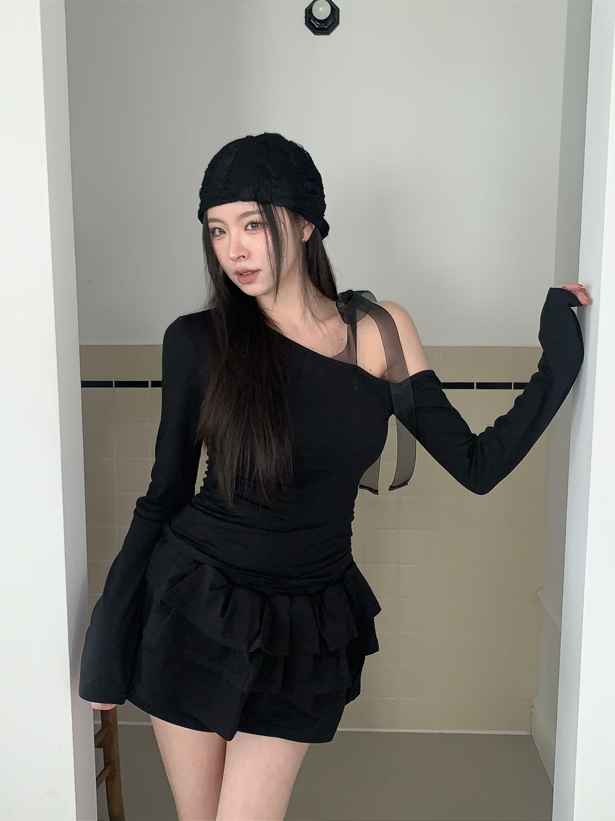 MS60416 Soft ribbon shoulder top