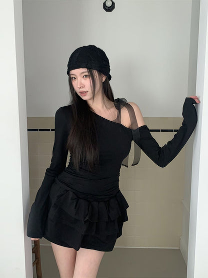 MS60416 Soft ribbon shoulder top