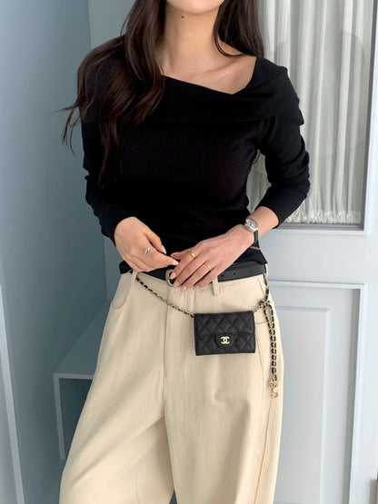 MS60311 Asymmetric off shoulder knit top