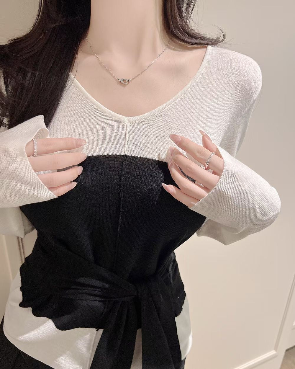 MS60305 Layered wrap knit top