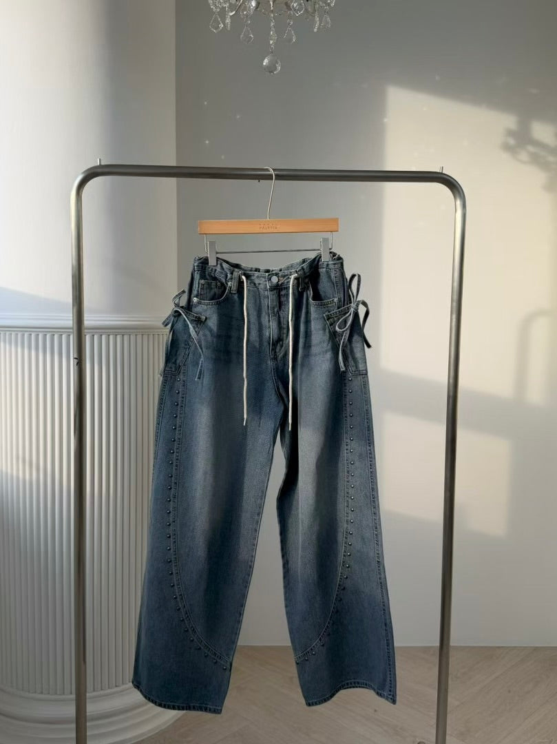 MS60223 Denim ribbon straight pants
