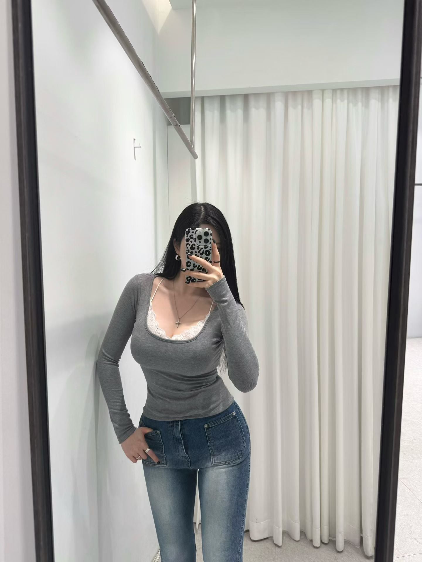 MS51229 Winter inner fleece lace top