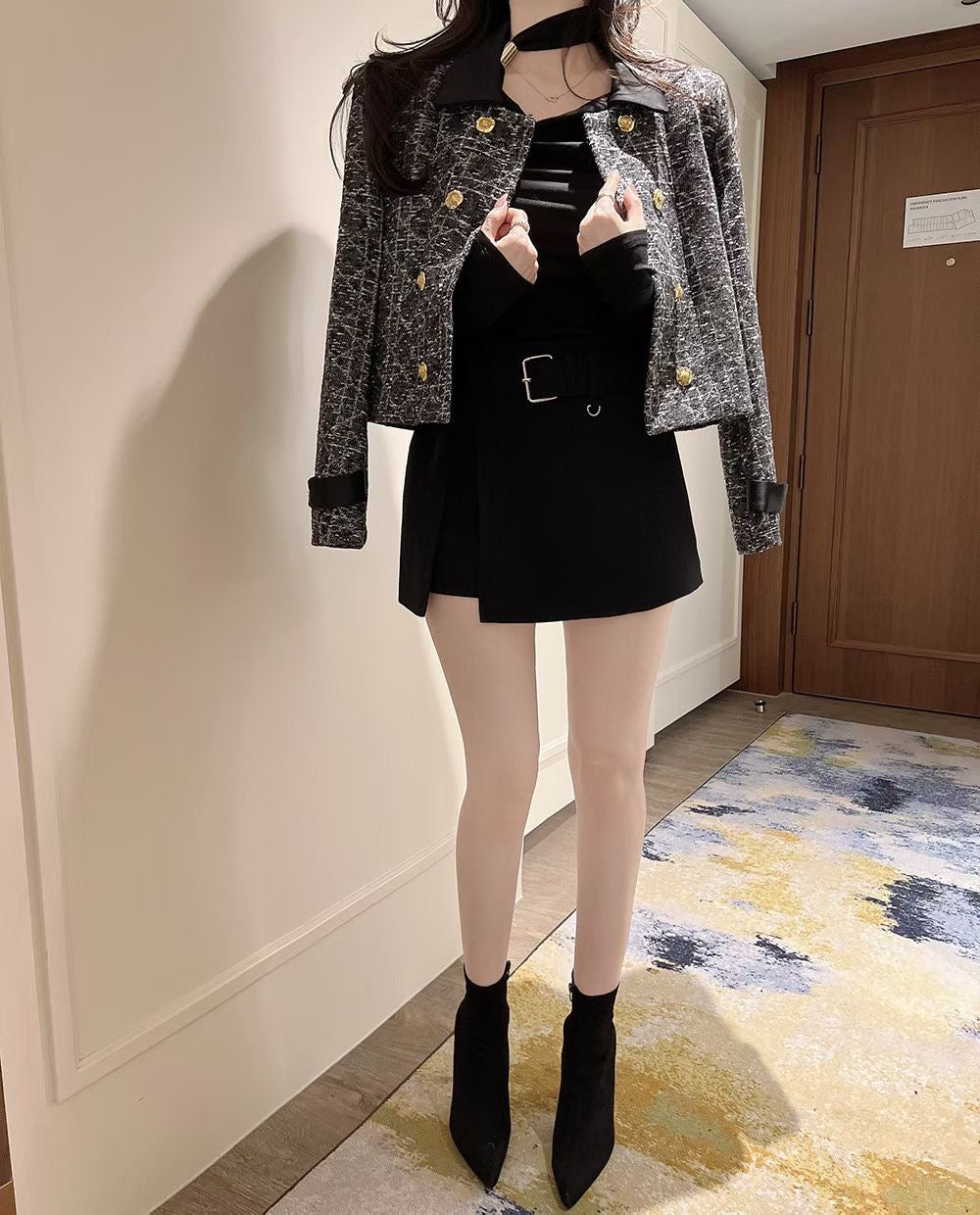 MS60310 Contrast collar tweed jacket