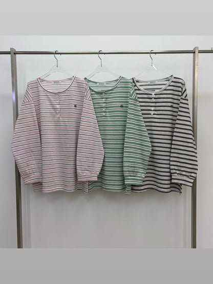 MS60316 Vintage stripe button tee