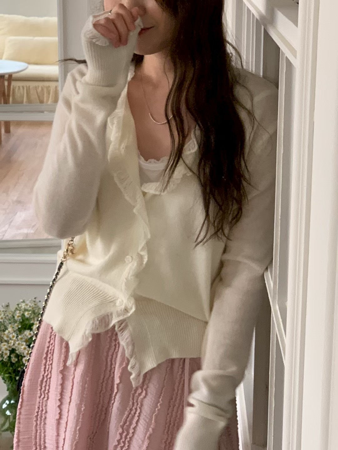 MS60256 Soft ruffle wool cardigan