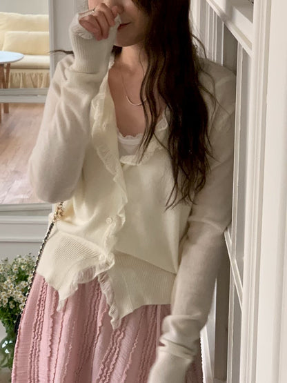 MS60256 Soft ruffle wool cardigan