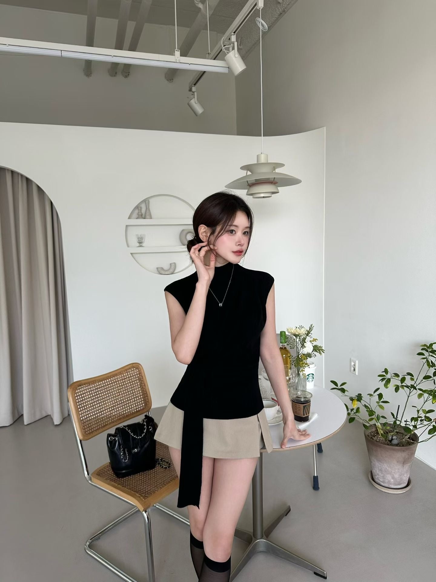 MS60335 Draped waist tie sleeveless top