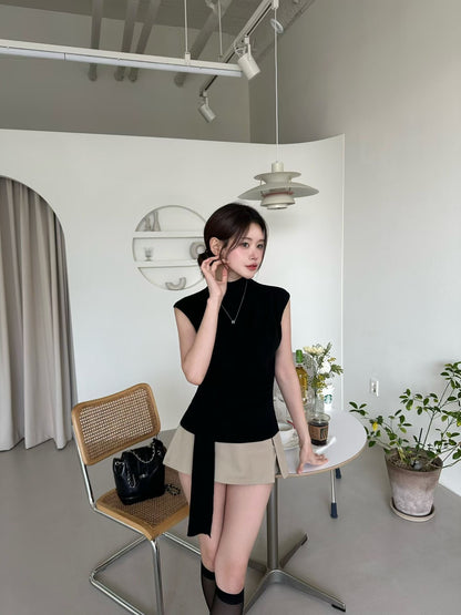 MS60335 Draped waist tie sleeveless top
