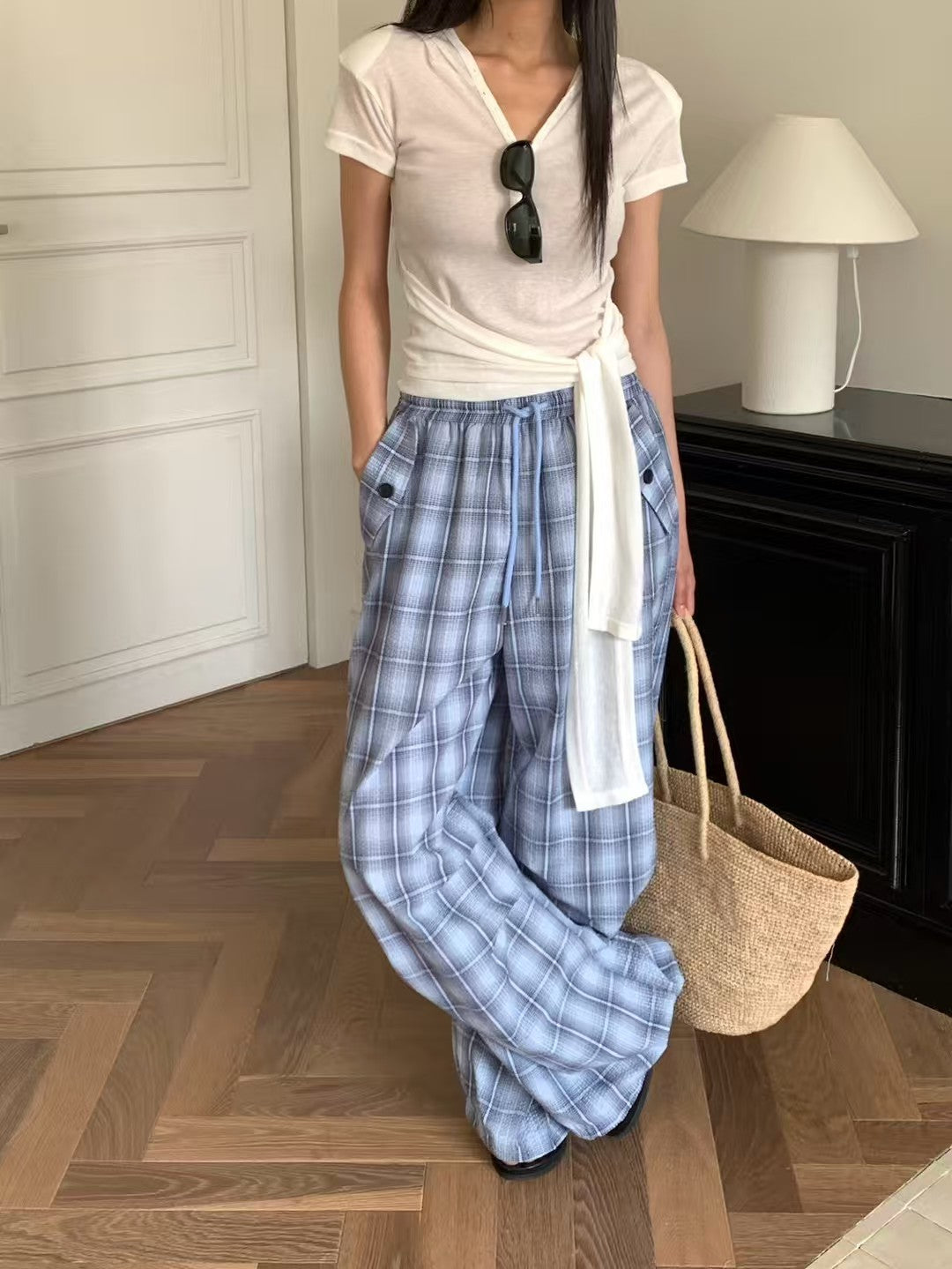 MS60707 Retro checked trousers