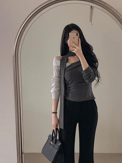 Phase wrap knit top