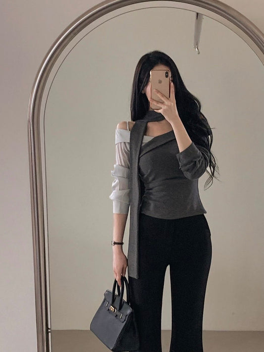 Phase wrap knit top
