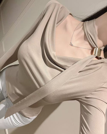 MS60308 Asymmetric drape knit top