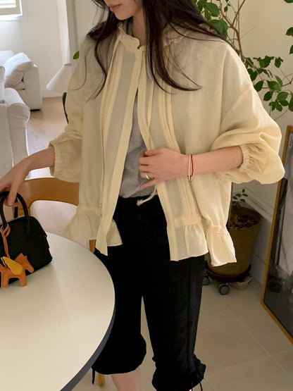 MS60330 Soft ruffle hooded blouse