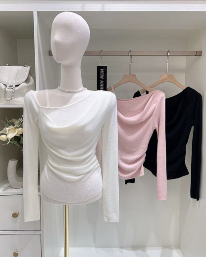 MS60306 Soft drape off shoulder knit top