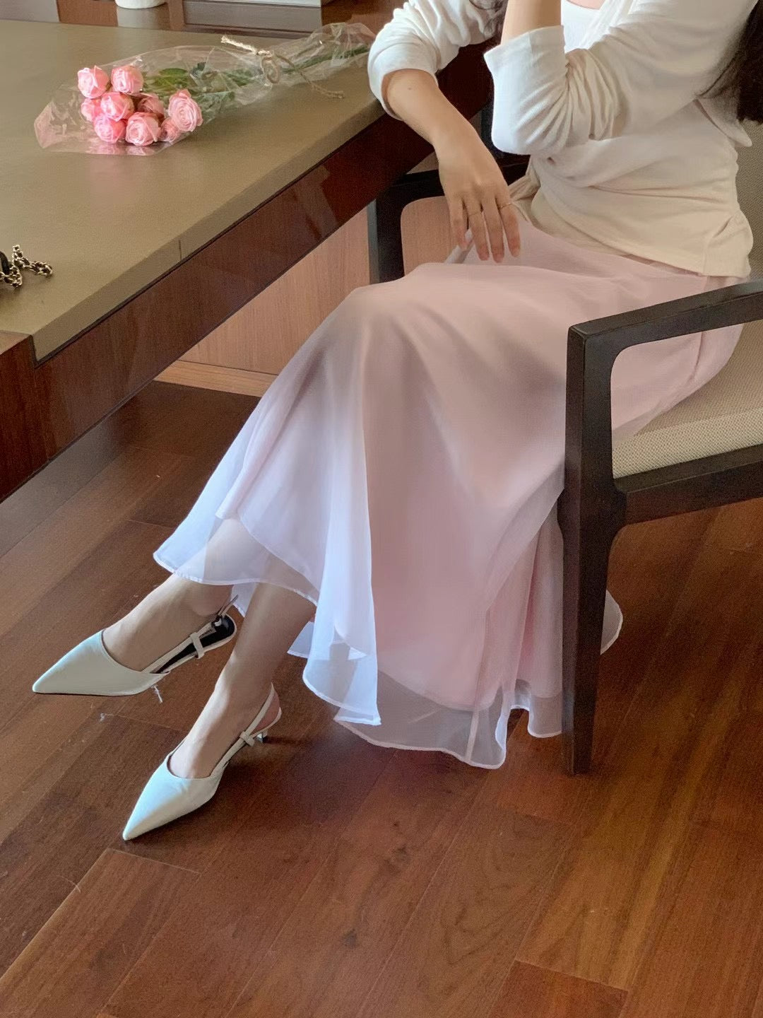 MS60233 Soft veil midi skirt