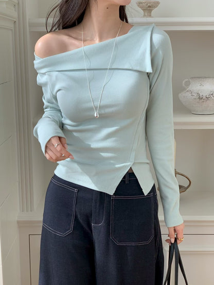 MS60311 Asymmetric off shoulder knit top
