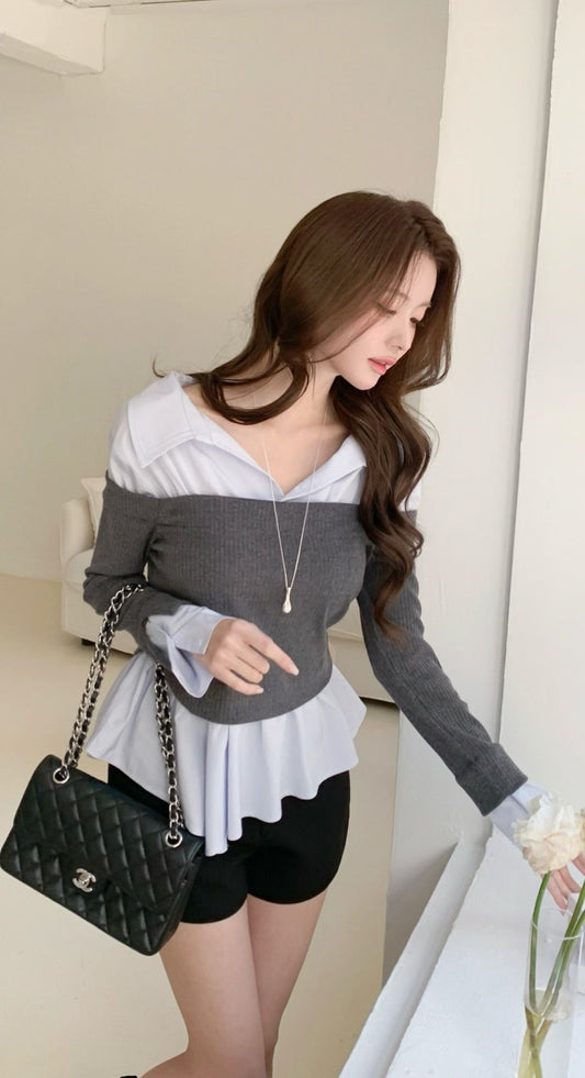 MS60407 Giselle collar trim blouse