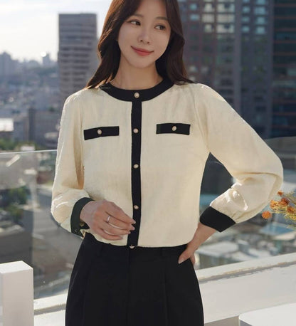 MS50951 Reina tweed button blouse