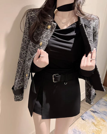 MS60310 Contrast collar tweed jacket