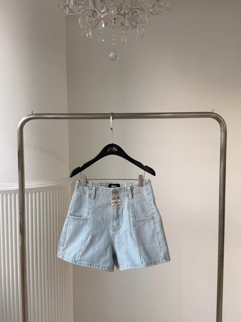 MS60356 Back ribbon denim shorts