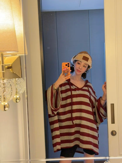 MS51132 Stripes mix knit hoodie