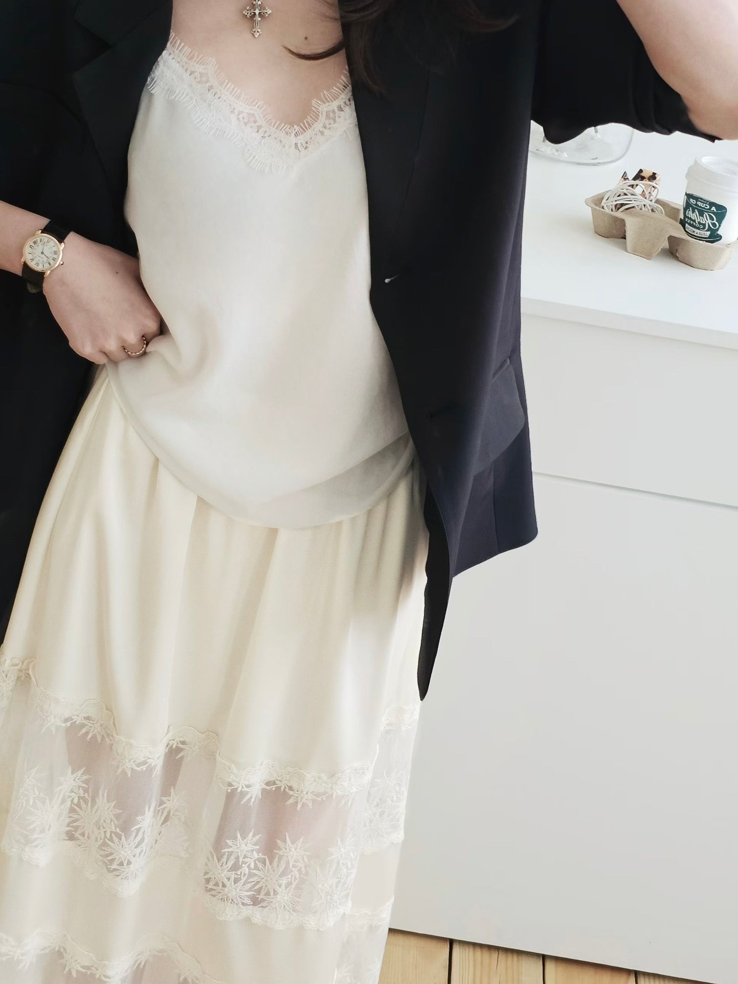 MS60240 Star lace tier midi skirt