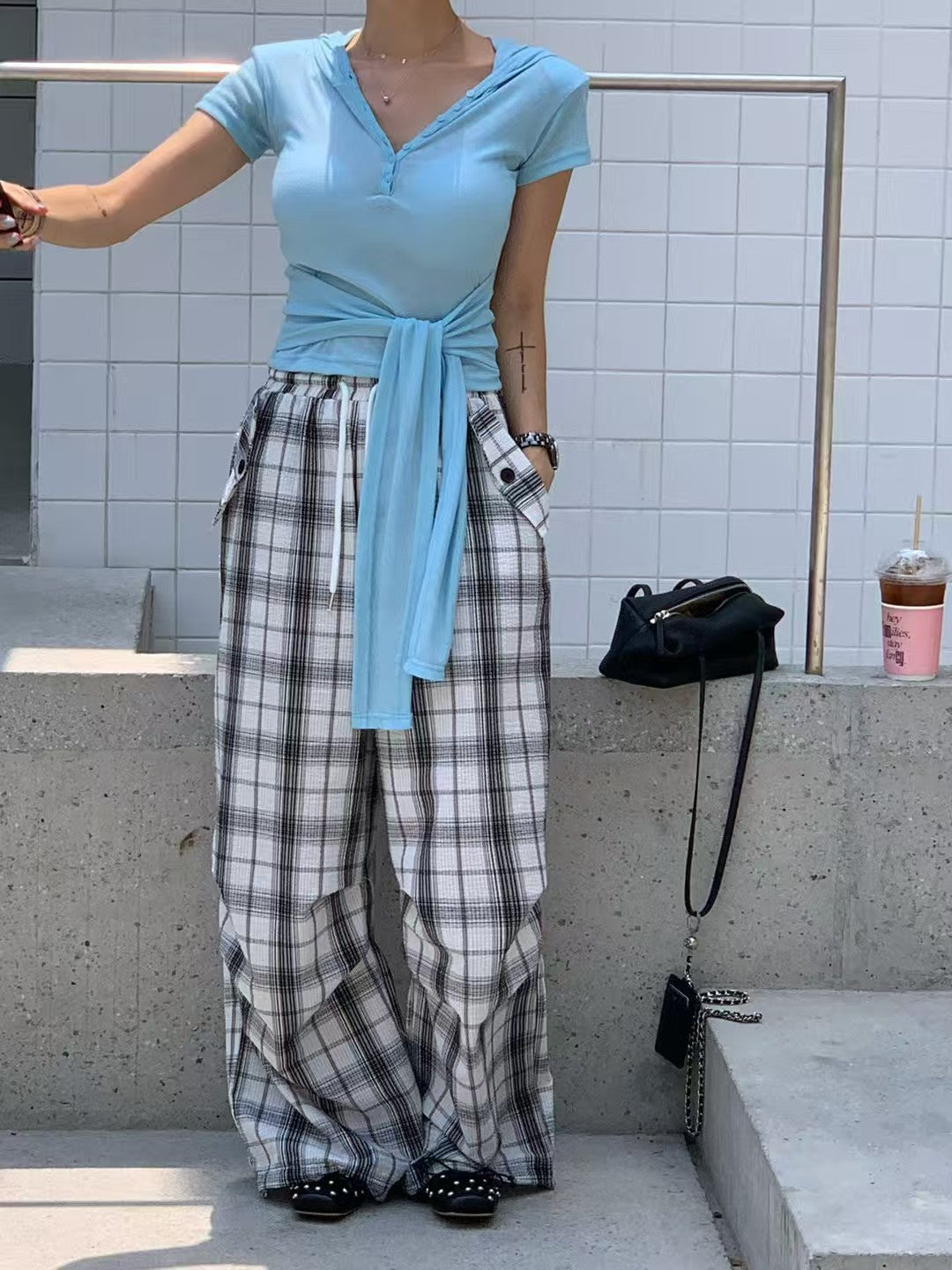 MS60707 Retro checked trousers