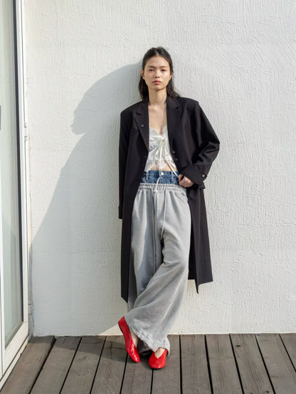 MS60328 Layered denim waist sweatpants