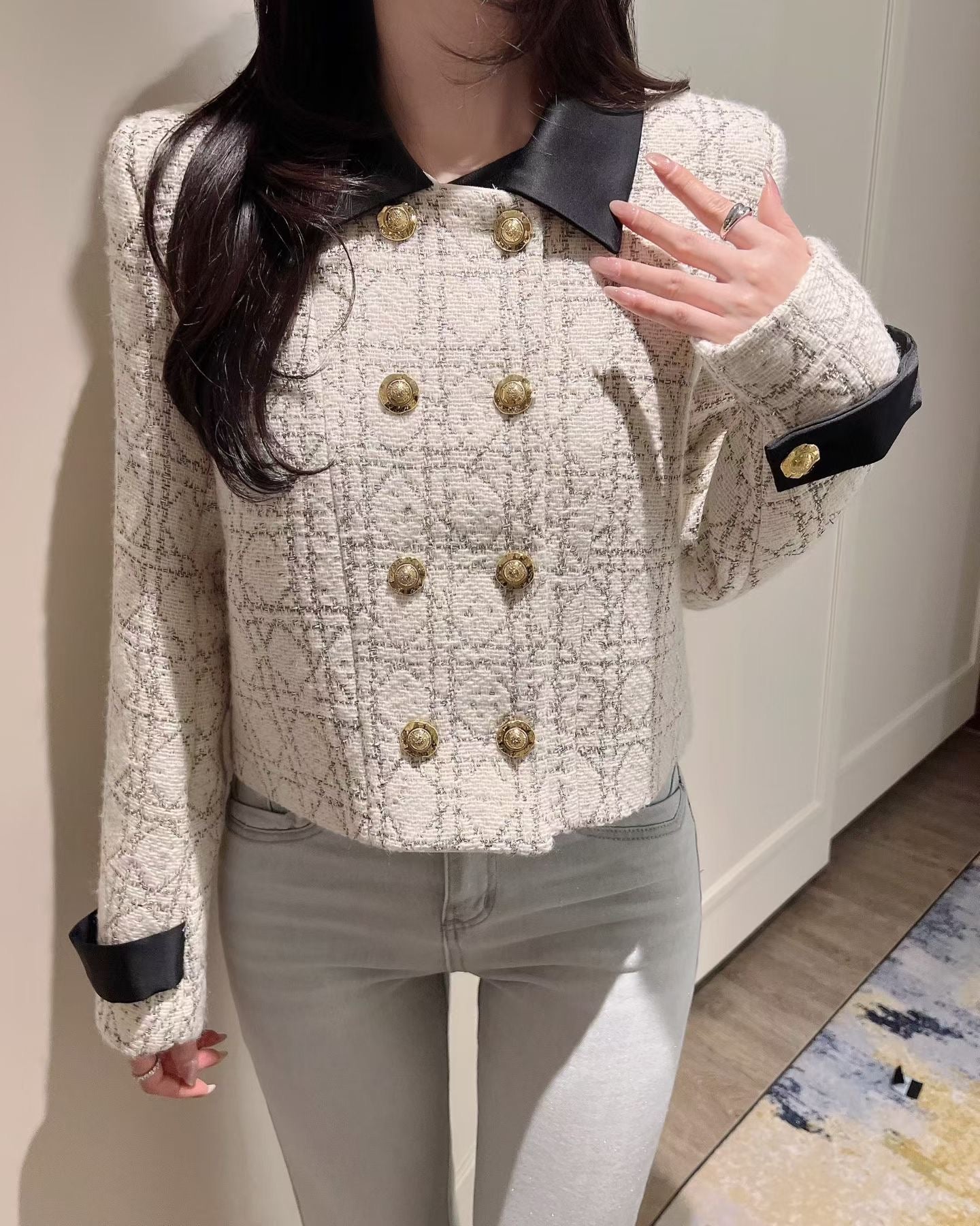 MS60310 Contrast collar tweed jacket