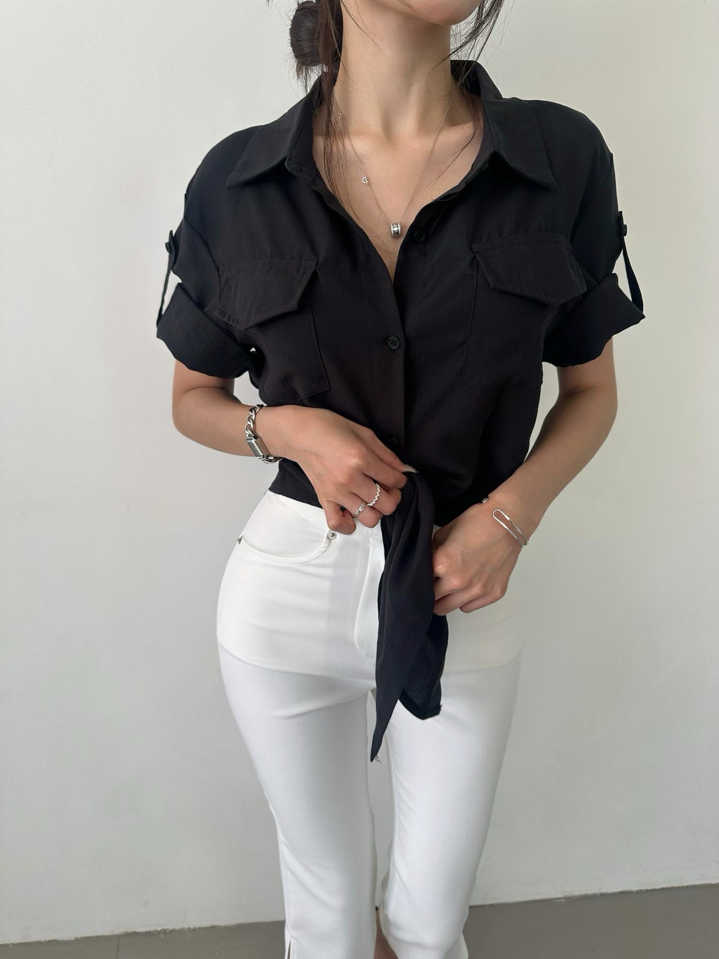 MS60713 Silk chiffon ribbon blouse