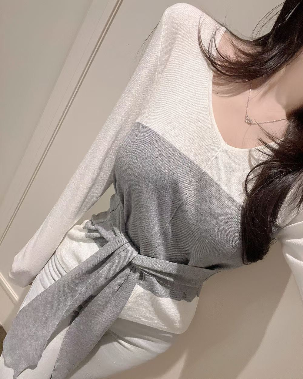 MS60305 Layered wrap knit top