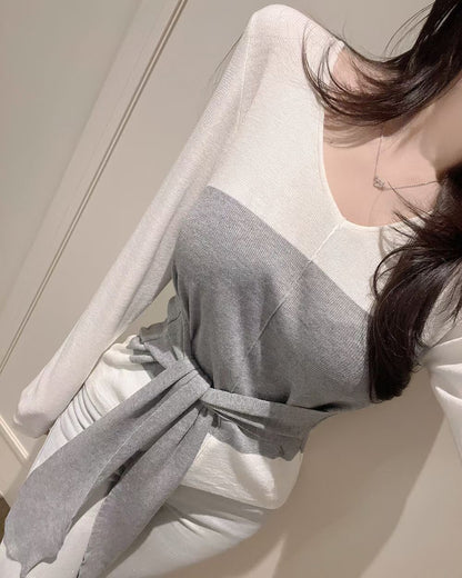 MS60305 Layered wrap knit top